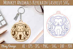 Monkey Animal Keychain SVG Bundle - CraftNest - Digital Crafting and Art
