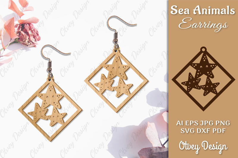 Sea Animals Earrings Laser Cut SVG Bundle 27 - CraftNest - Digital Crafting and Art