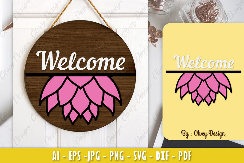 Lotus Flower Welcome Sign SVG Bundle 2 - CraftNest - Digital Crafting and Art