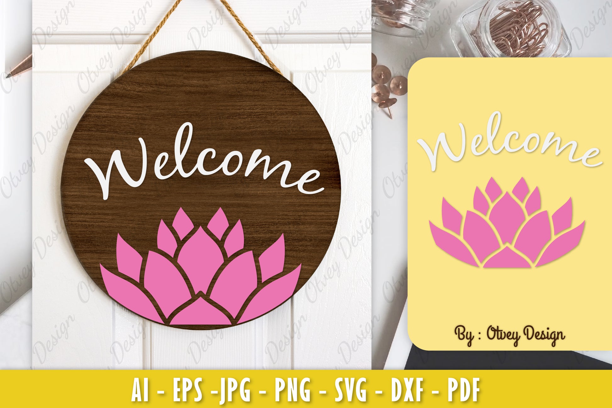 Lotus Flower Welcome Sign SVG Bundle 3 - CraftNest - Digital Crafting and Art