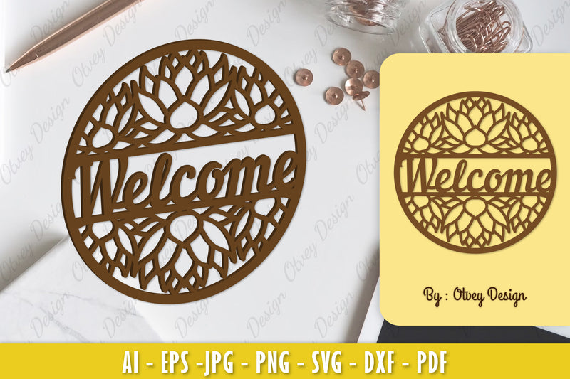 Lotus Flower Welcome Sign SVG Bundle 1 - CraftNest - Digital Crafting and Art