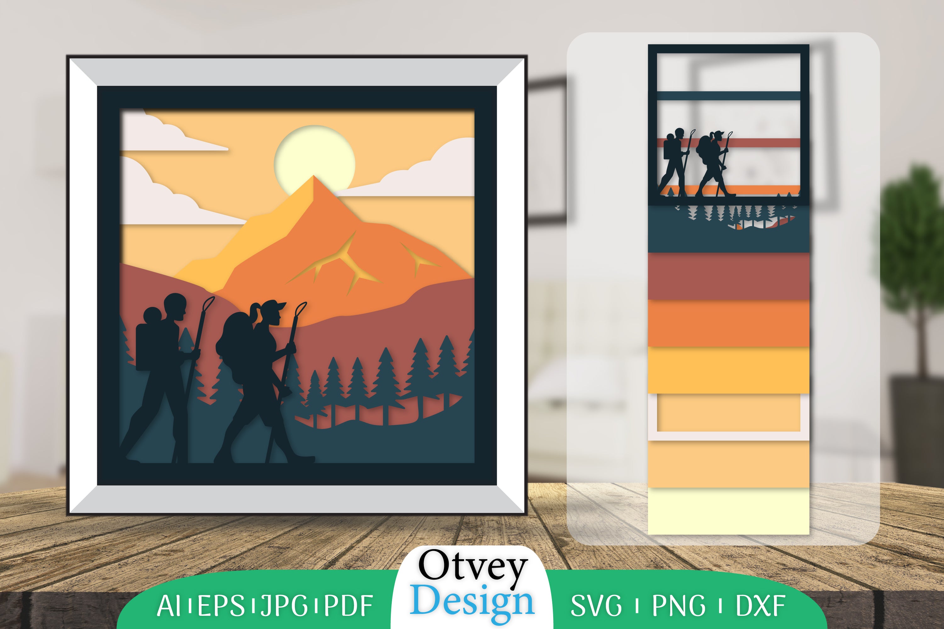 Hiking Couple 3D Shadowbox Layered Papercut SVG Bundle 5 - CraftNest - Digital Crafting and Art
