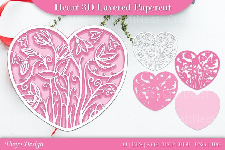 Heart D Layered Papercut SVG Bundle
