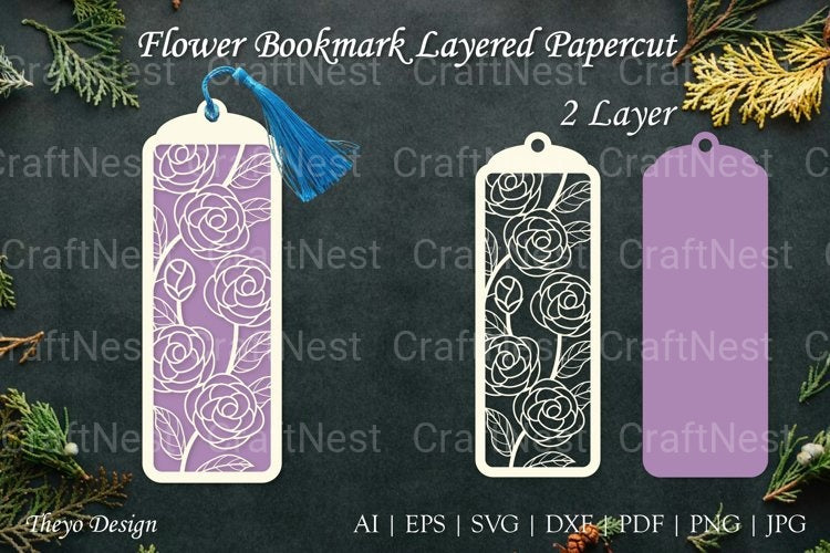 Flower Bookmarks Layered Papercut SVG