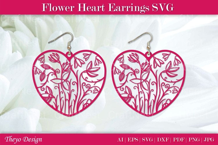 Flower Heart Earrings SVG Bundle