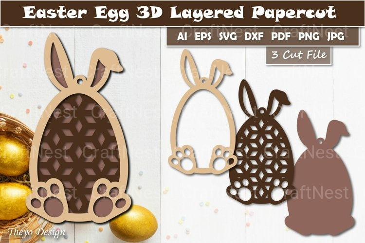 Easter Bunny Egg Layered Papercut SVG