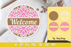 Lotus Flower Welcome Sign Layered Lasercut SVG Bundle - CraftNest - Digital Crafting and Art