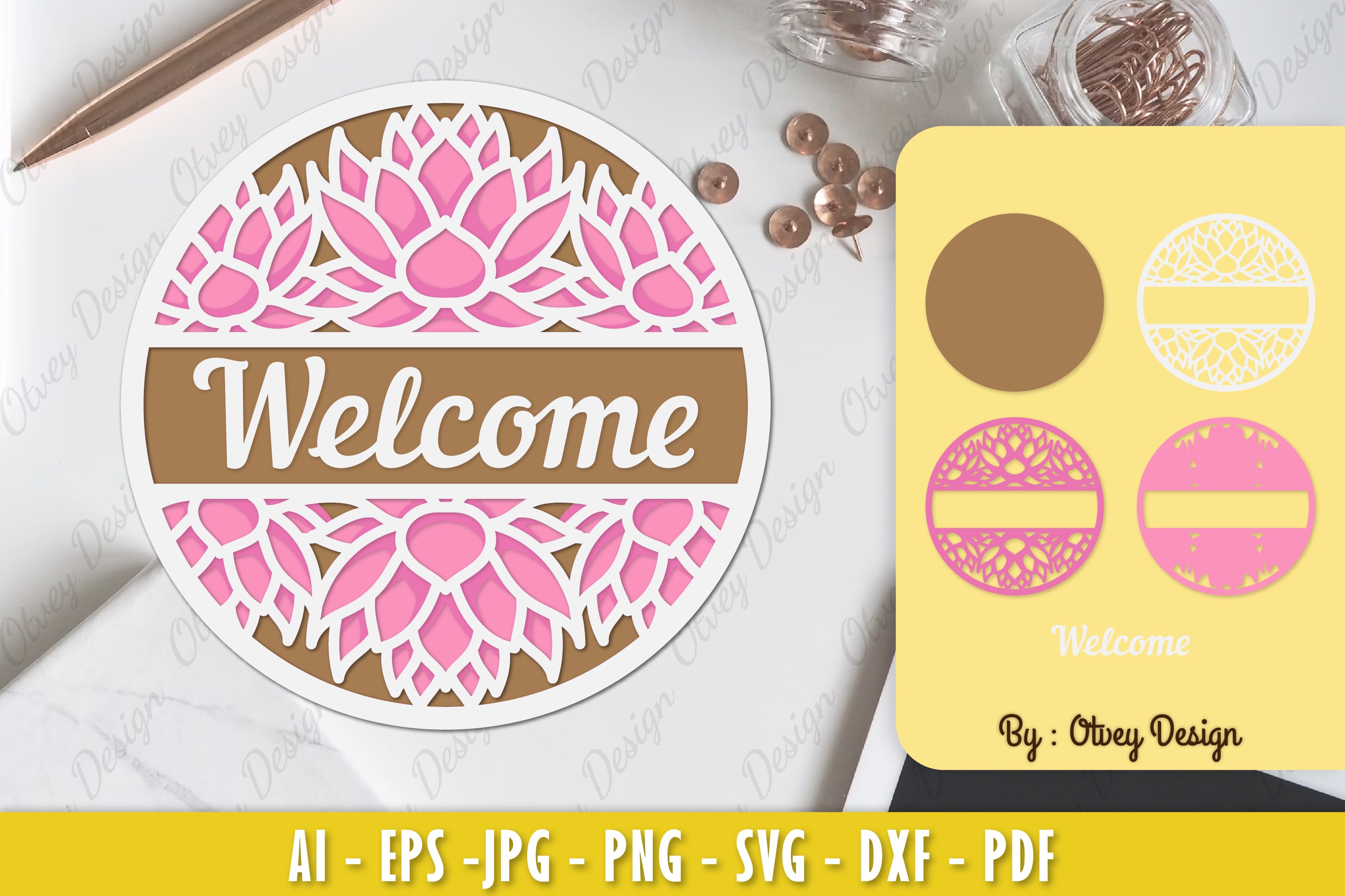 Lotus Flower Welcome Sign Layered Lasercut SVG Bundle - CraftNest - Digital Crafting and Art