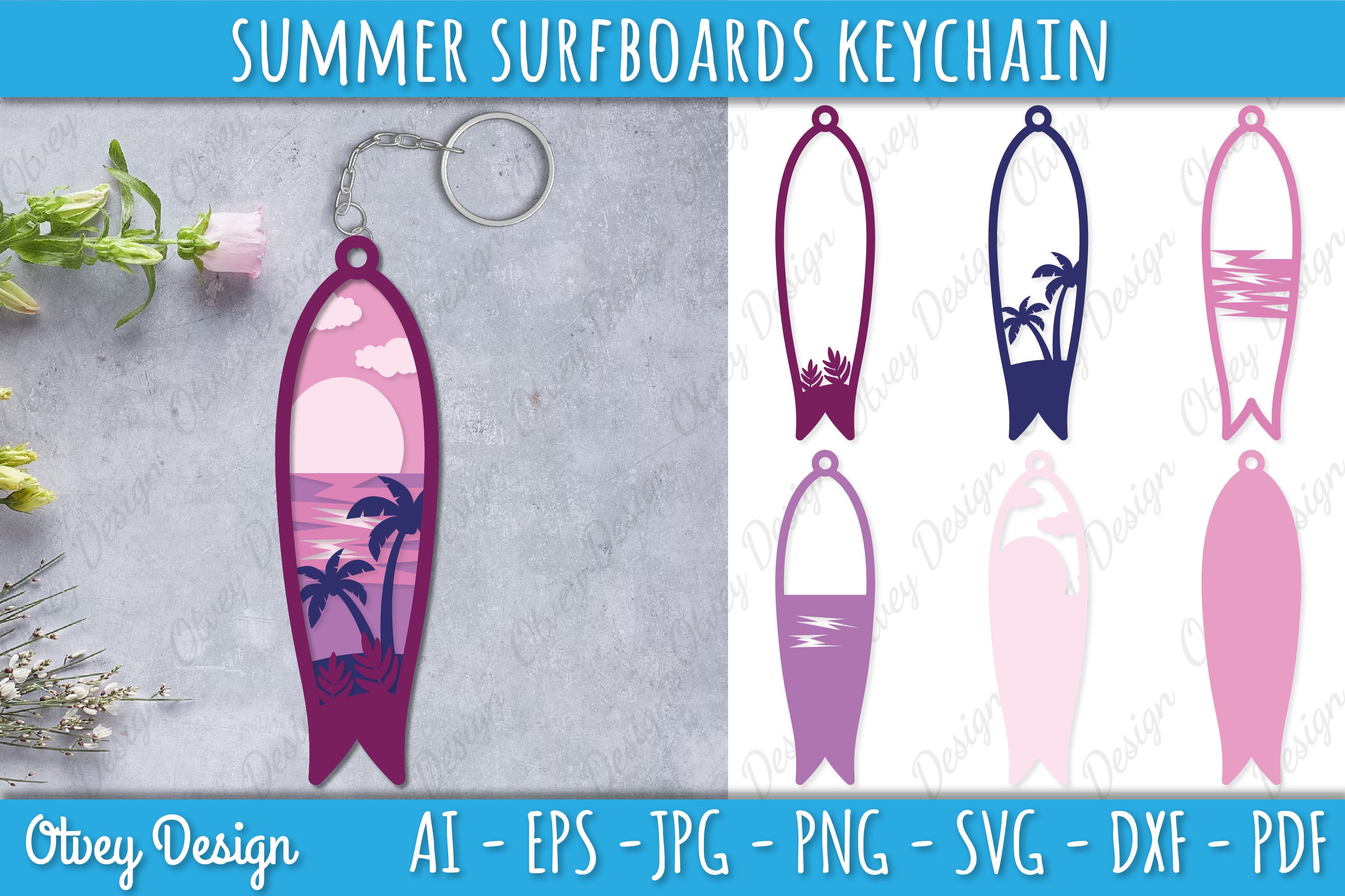 Summer Surfboards Keychain SVG Bundle 5 - CraftNest - Digital Crafting and Art