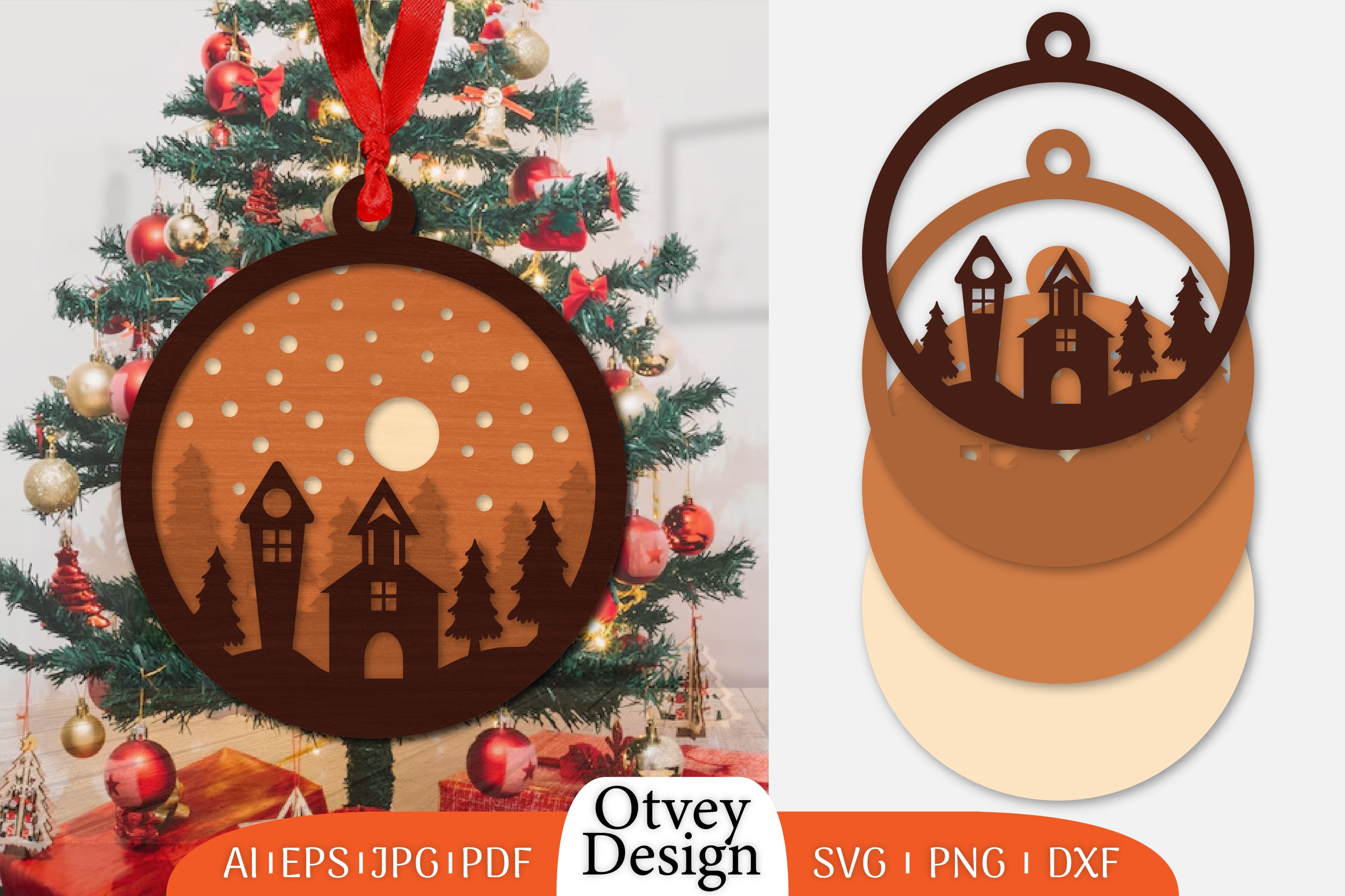 Christmas Scene Ornament Lasercut SVG Bundle 5 - CraftNest - Digital Crafting and Art