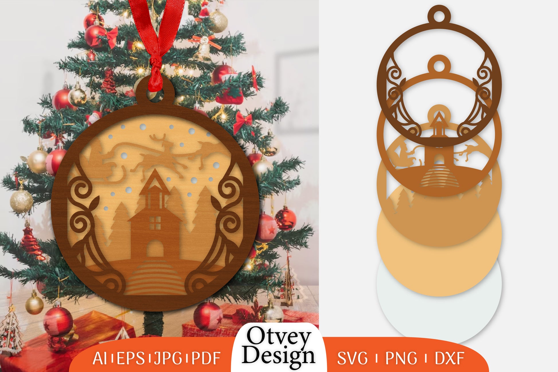 Christmas Santa Sleigh Ornament SVG Bundle 5 - CraftNest - Digital Crafting and Art