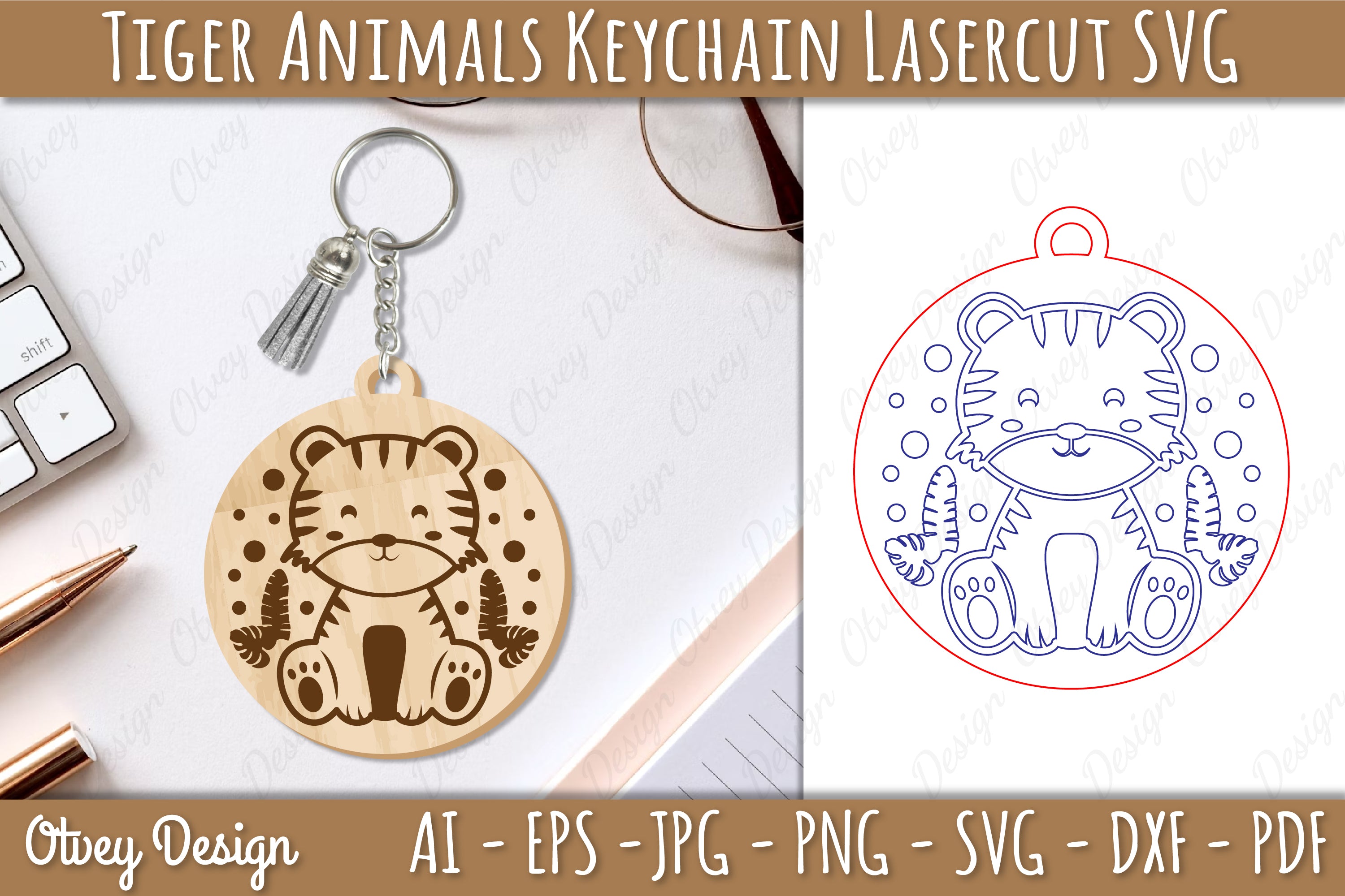 Tiger Animal Keychain Laser Cut SVG Bundle - CraftNest - Digital Crafting and Art