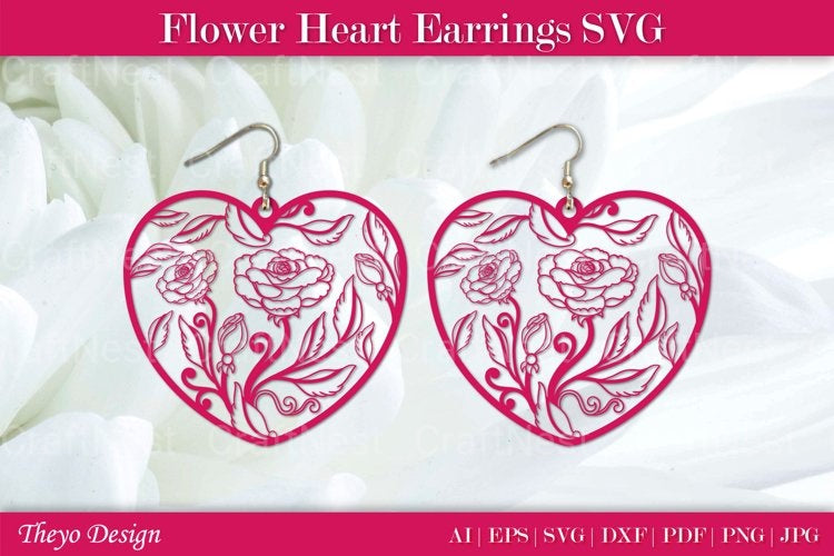 Flower Heart Earrings SVG Bundle