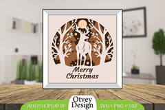 Merry Christmas Deer 3D Shadow Box Papercut SVG Bundle 9 - CraftNest - Digital Crafting and Art
