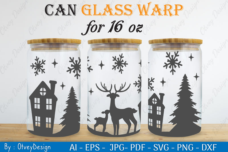Christmas Deer Can Glass 16 OZ SVG Bundle 3 - CraftNest - Digital Crafting and Art