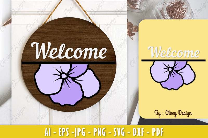 Pansy Flower Welcome Sign SVG Bundle 2 - CraftNest - Digital Crafting and Art