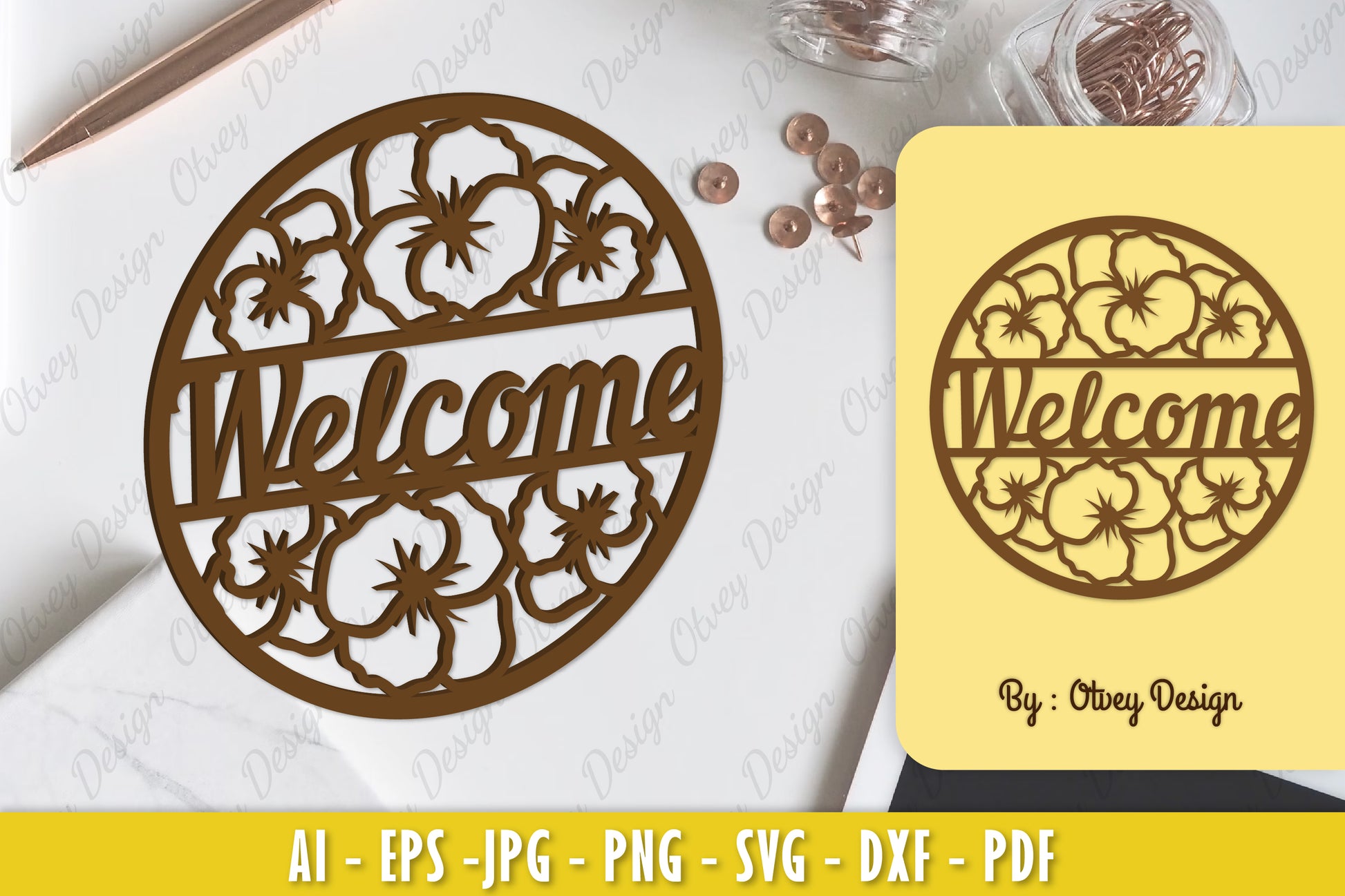 Pansy Flower Welcome Sign SVG Bundle 1 - CraftNest - Digital Crafting and Art