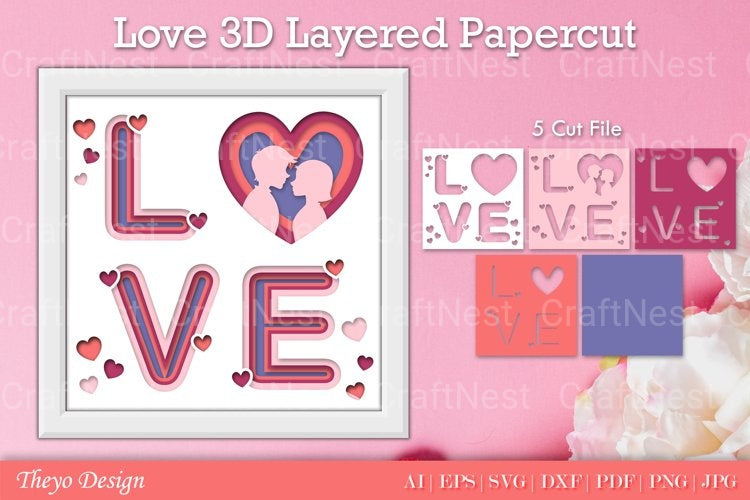 Love D Layered Papercut SVG Bundle
