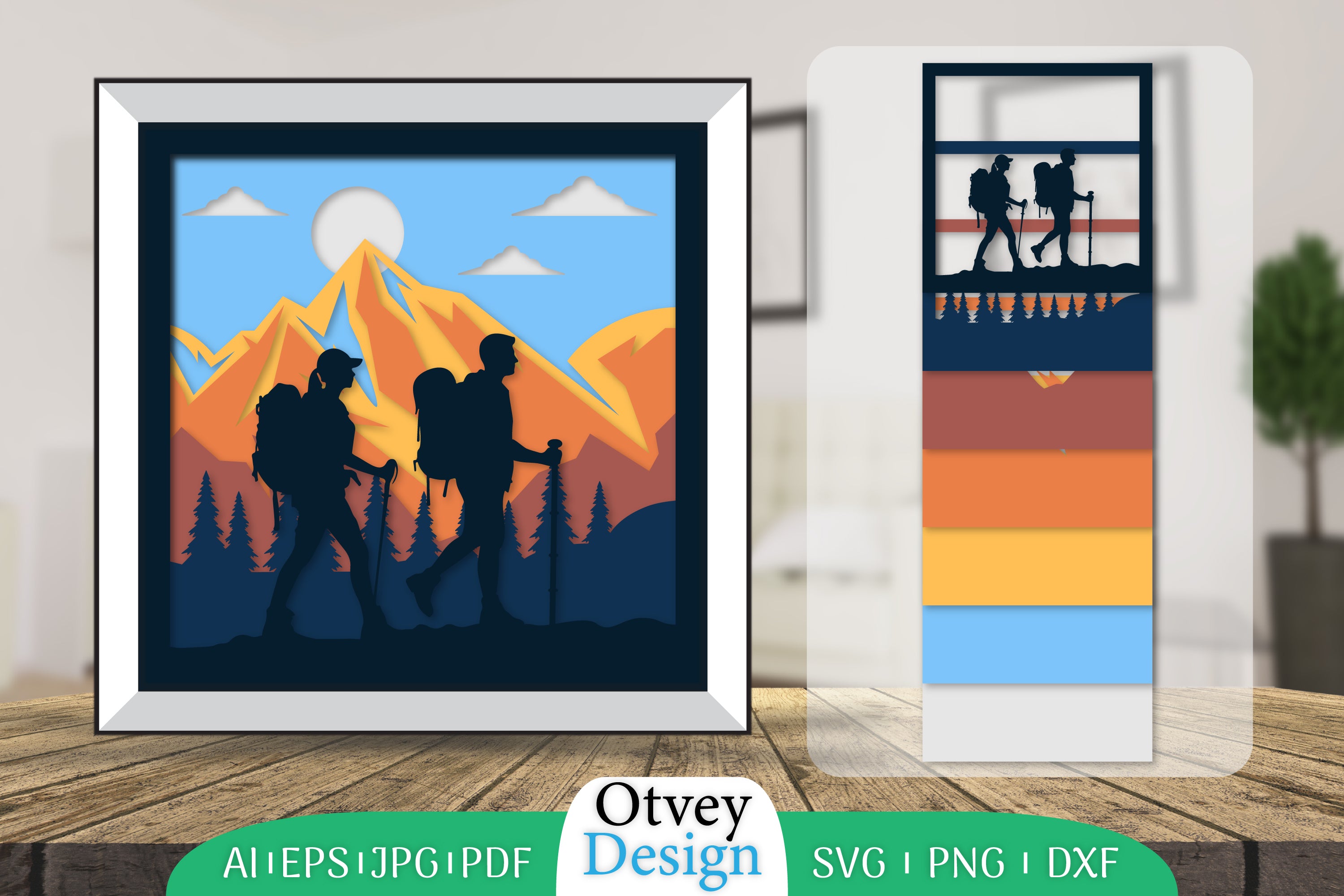 Hiking Couple 3D Shadowbox Layered Papercut SVG Bundle 6 - CraftNest - Digital Crafting and Art