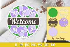 Pansy Flower Welcome Sign Layered Lasercut SVG Bundle - CraftNest - Digital Crafting and Art