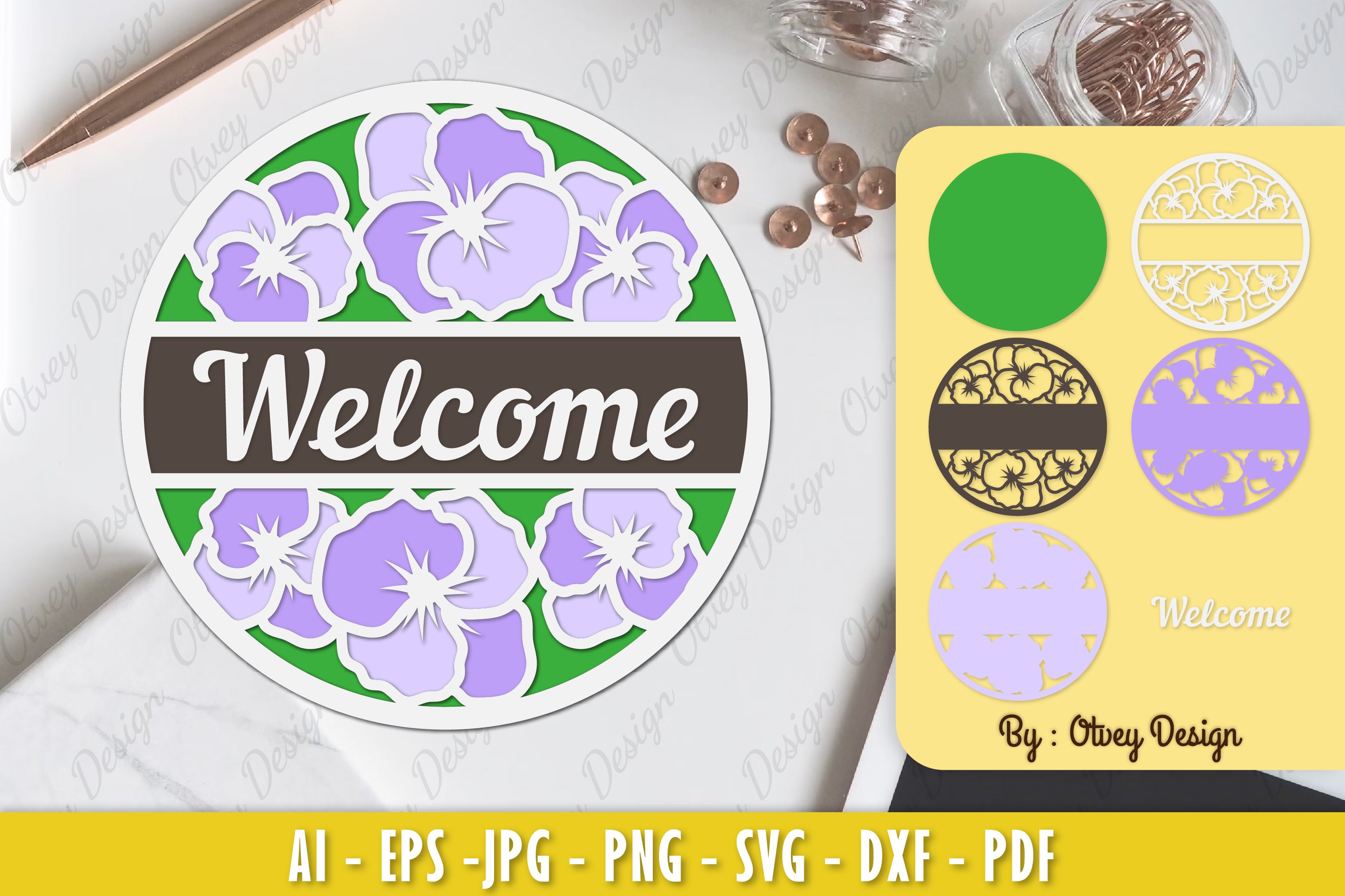 Pansy Flower Welcome Sign Layered Lasercut SVG Bundle - CraftNest - Digital Crafting and Art