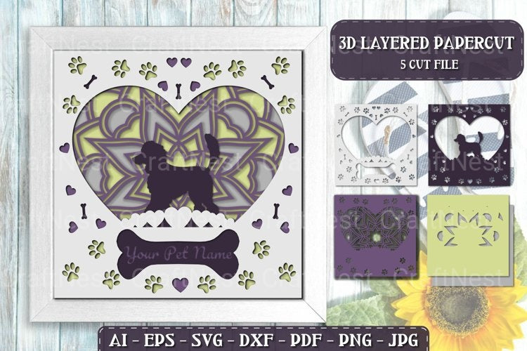 Pet Dog D Papercut Layered Lightbox SVG