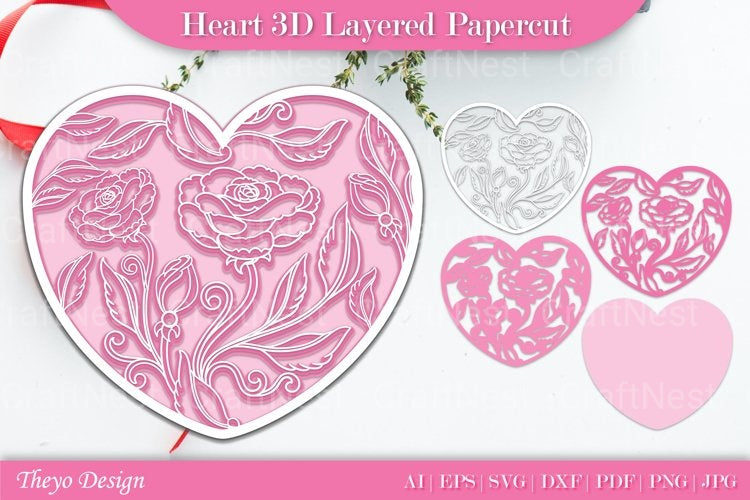 Heart D Layered Papercut SVG Bundle
