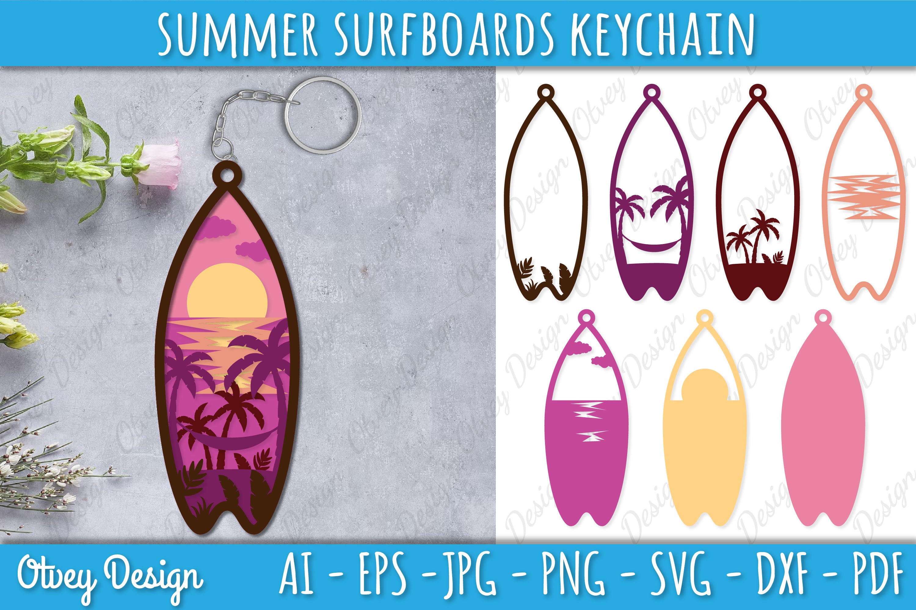 Summer Surfboards Keychain SVG Bundle 6 - CraftNest - Digital Crafting and Art