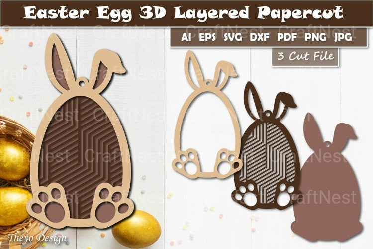 Easter Bunny Egg Layered Papercut SVG