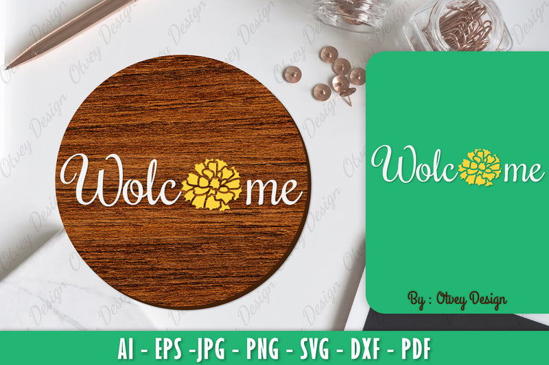Marigold Flower Welcome Sign SVG Bundle - CraftNest - Digital Crafting and Art