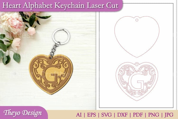 Alphabet Heart Keychain SVG Bundle