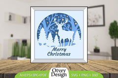 Merry Christmas Deer 3D Shadow Box Papercut SVG Bundle 10 - CraftNest - Digital Crafting and Art