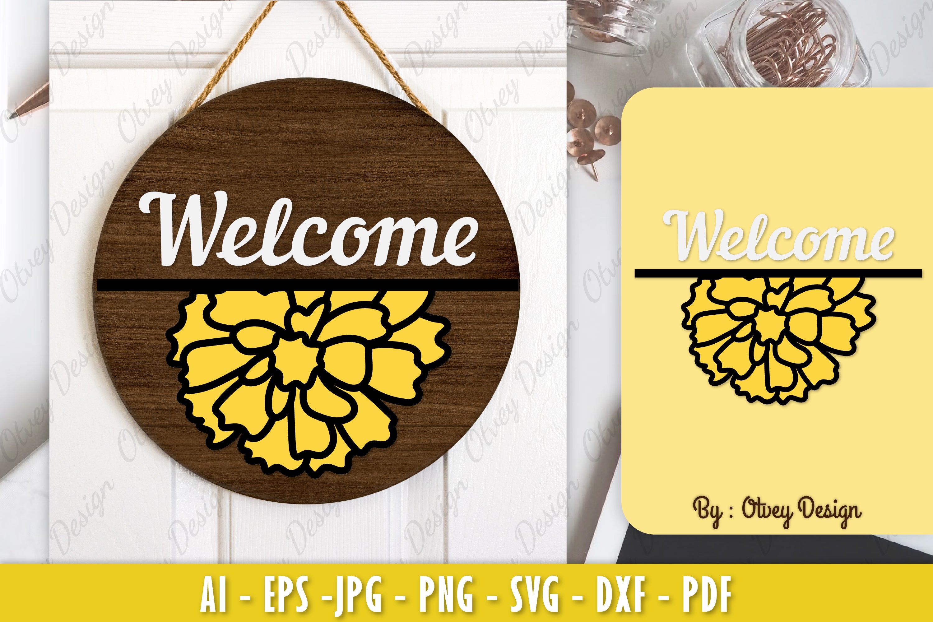 Marigold Flower Welcome Sign SVG Bundle