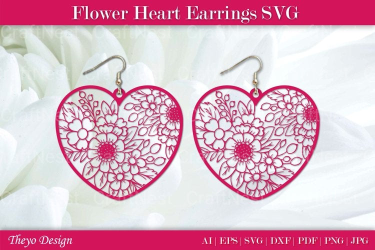 Flower Heart Earrings SVG Bundle
