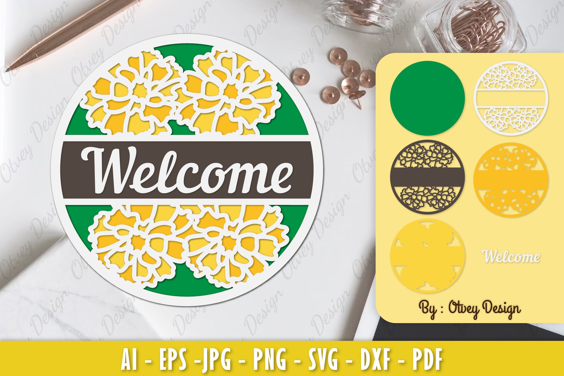Marigold Flower Welcome Sign Layered Lasercut SVG Bundle - CraftNest - Digital Crafting and Art