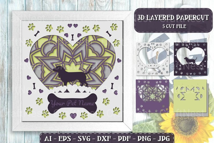 Pet Dog D Papercut Layered Lightbox SVG