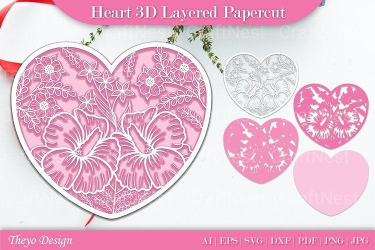 Heart D Layered Papercut SVG Bundle