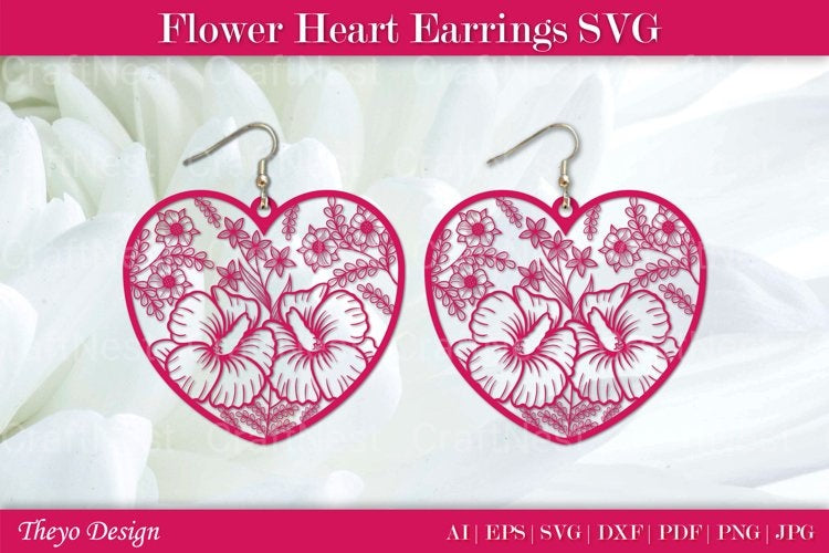 Flower Heart Earrings SVG Bundle