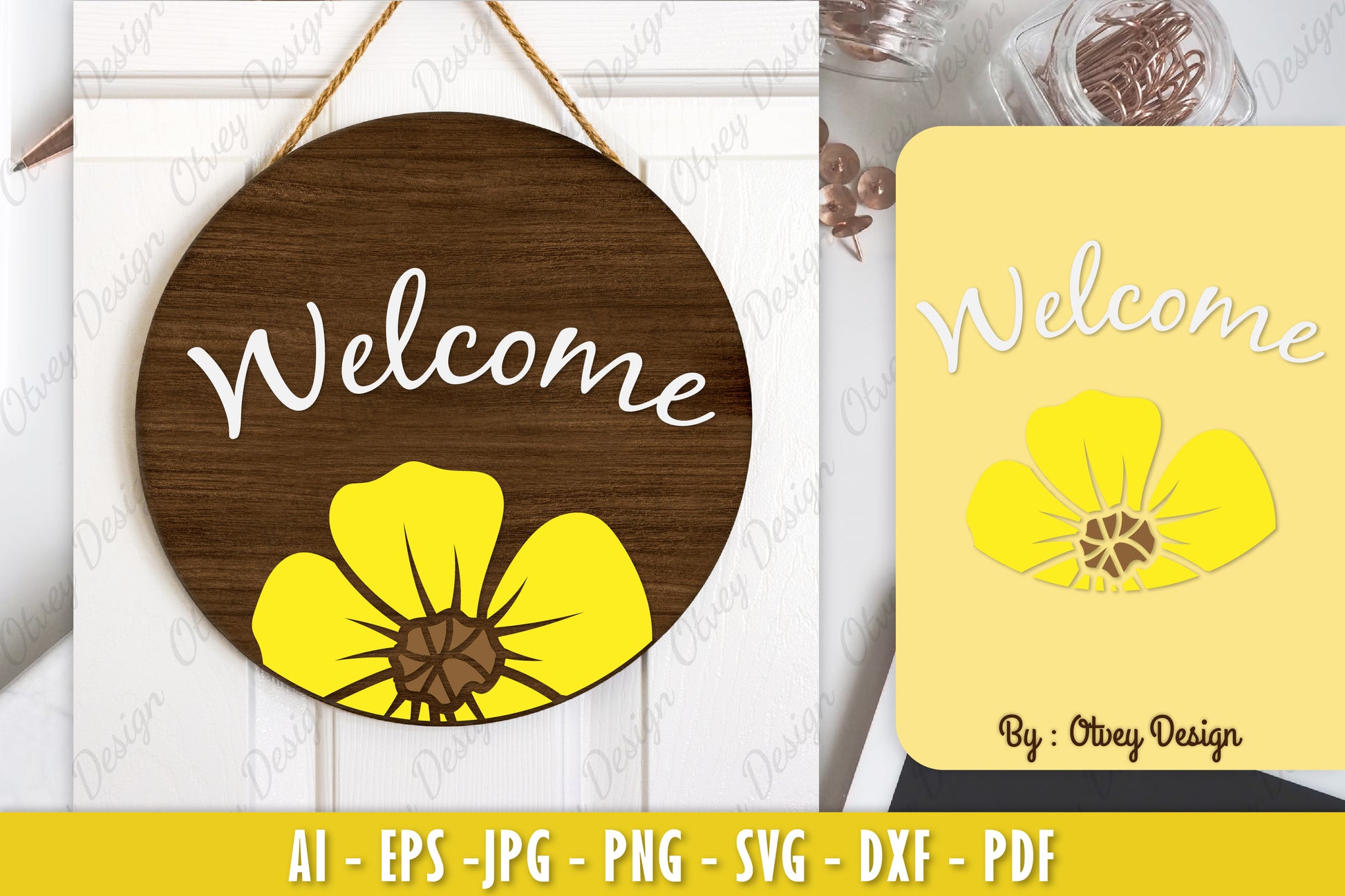 Buttercup Flower Welcome Sign SVG Bundle 3 - CraftNest - Digital Crafting and Art