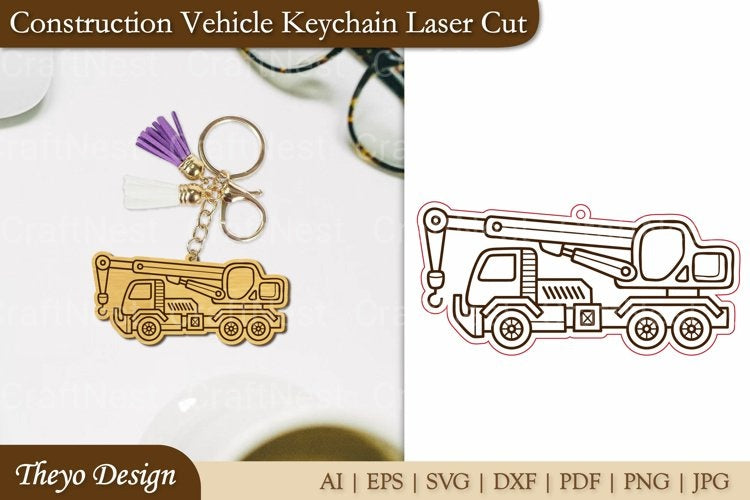 Construction Vehicle Keychain Laser Cut SVG Bundle