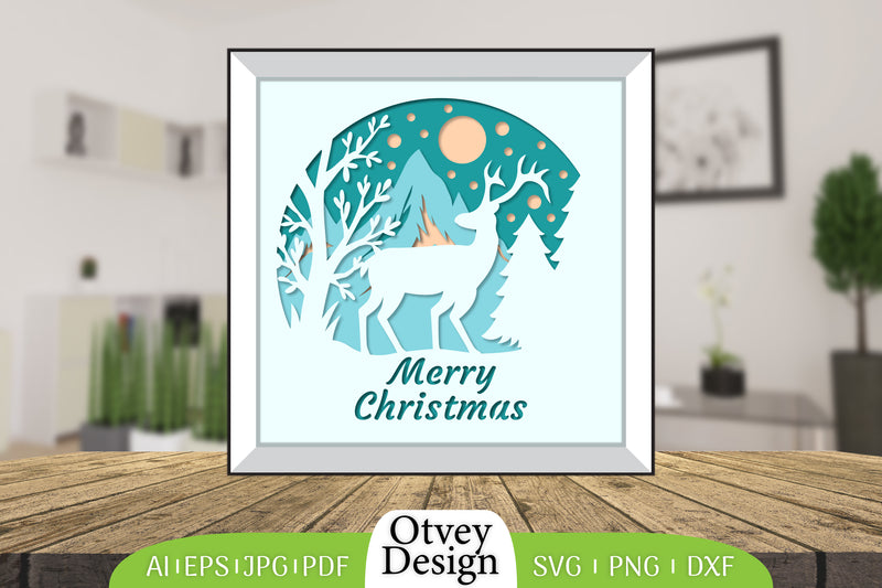 Merry Christmas Deer 3D Shadow Box Papercut SVG Bundle 11 - CraftNest - Digital Crafting and Art