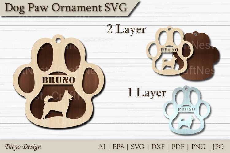 Dog Paw Ornament SVG Bundle