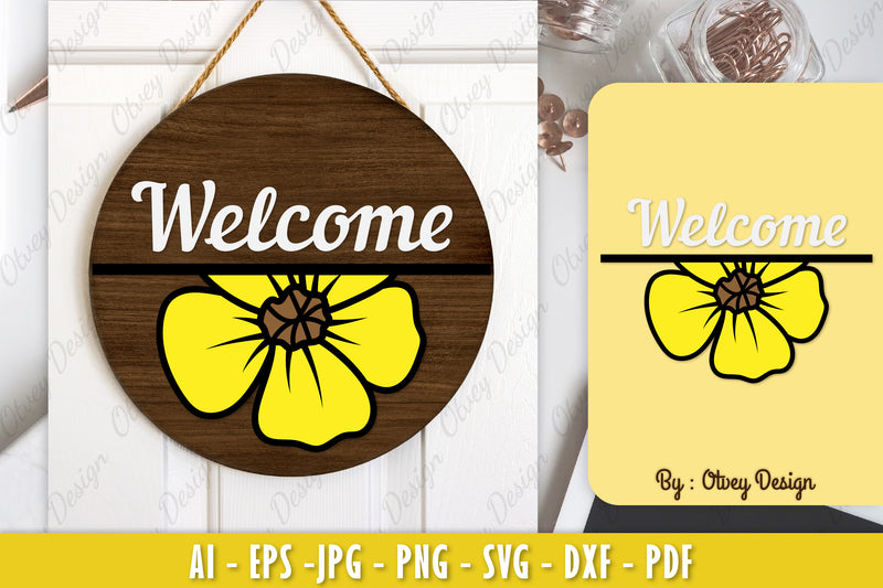 Buttercup Flower Welcome Sign SVG Bundle 2 - CraftNest - Digital Crafting and Art