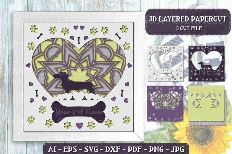 Pet Dog D Papercut Layered Lightbox SVG