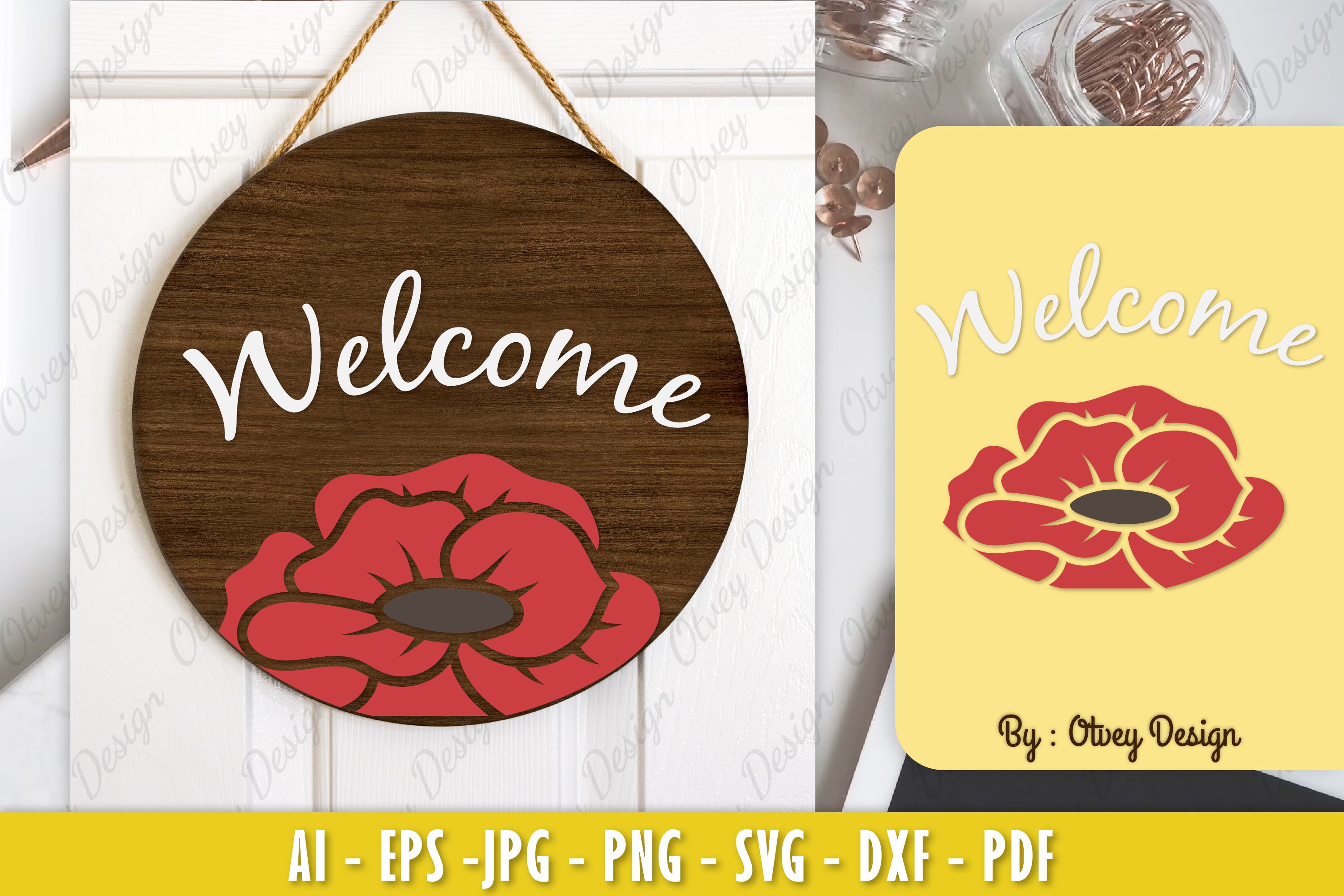 Poppy Flower Welcome Sign SVG Bundle 3 - CraftNest - Digital Crafting and Art
