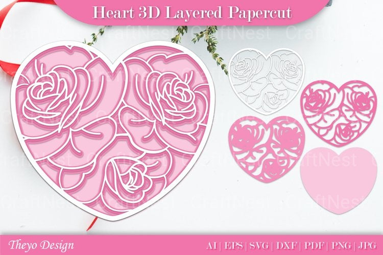 Heart D Layered Papercut SVG Bundle