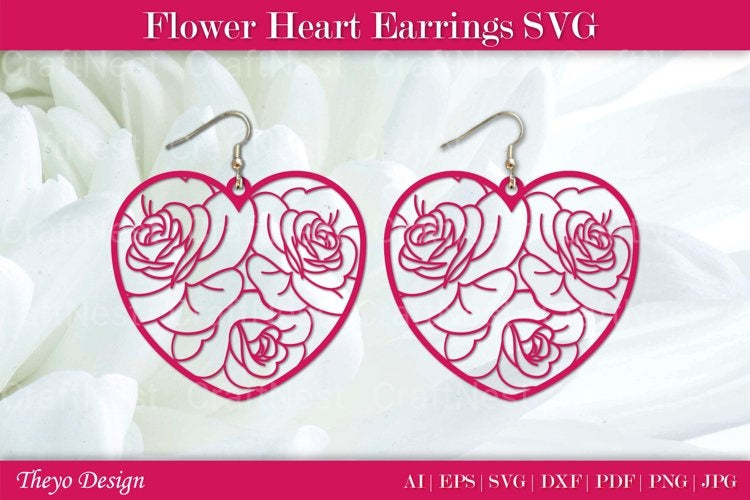 Flower Heart Earrings SVG Bundle