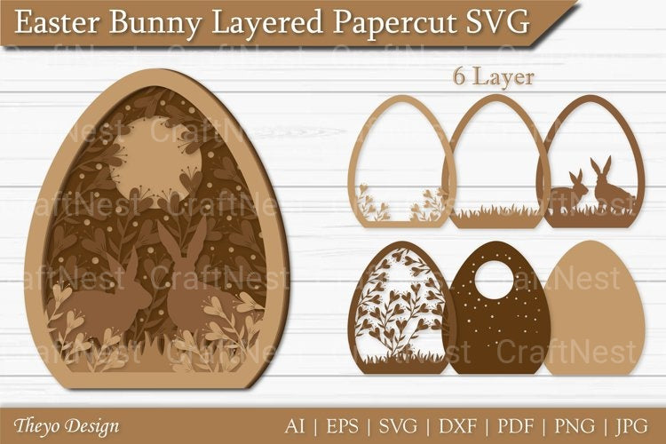 Easter Bunny Layered Papercut SVG Bundle