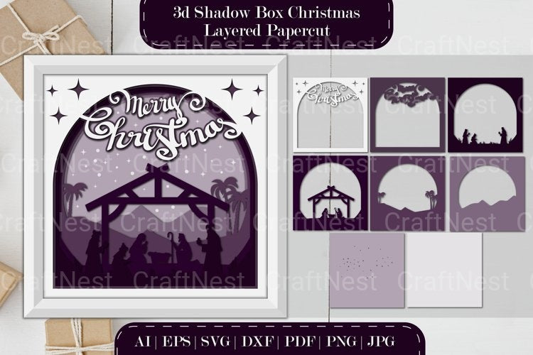 Shadow Nativity Scene Layered Papercut SVG