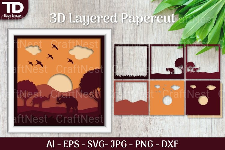 Shadow Box Animal Scene Layered Papercut SVG